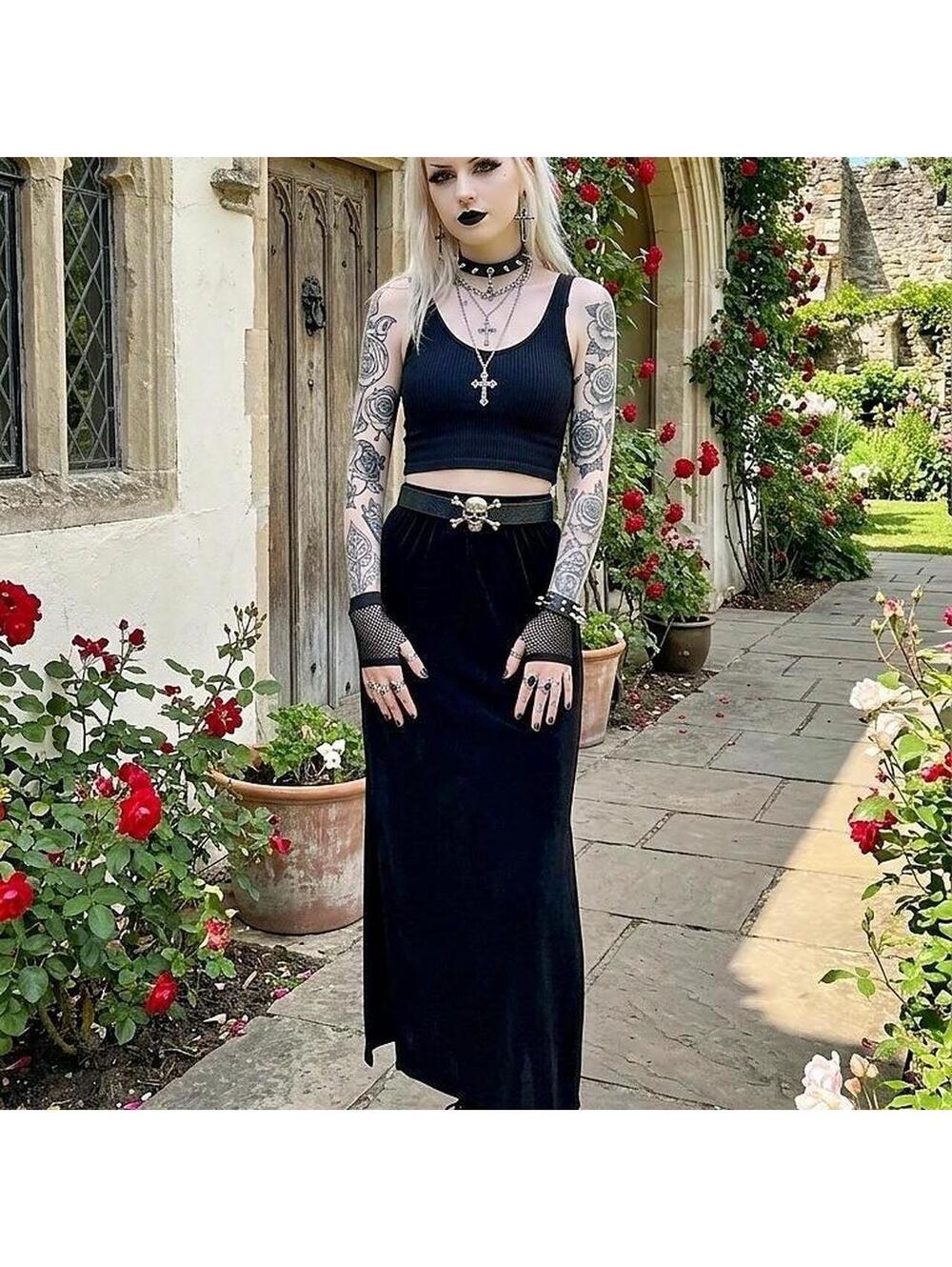 Black Velvet Gothic Maxi Skirt  105